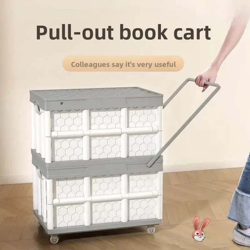Large Capacity Dormitory Book Storage Box Student Bookcase Stackable with Wheels for Classroom Use Book Pulling Handle Case