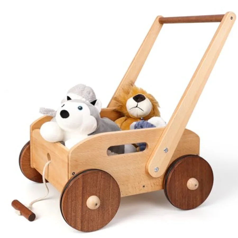 

Montessori wooden baby walker for toddlers 1-3 years natural wood finish adjustable speed control smooth-rolling wheels eco-fri