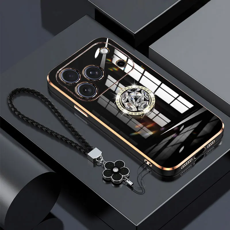 حافظة آيفون 17 برو فاخرة مع حامل، حافظة حلقية ماسية لهاتف آيفون 17 برو ماكس حافظة مضادة للصدمات آيفون 17 مع حبل قصير #6