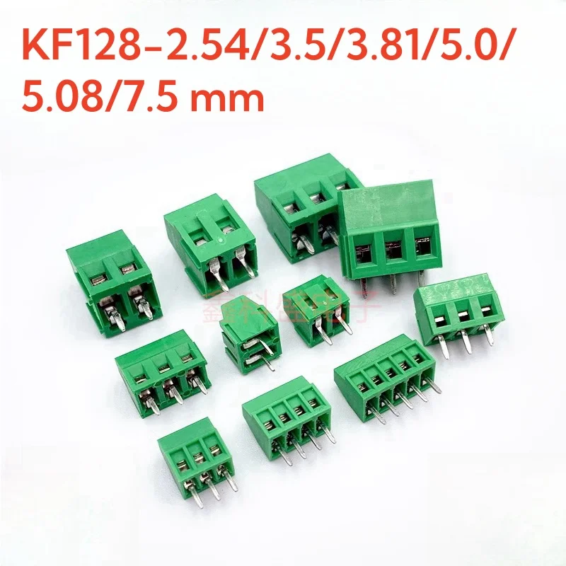 10 peças tipo terminal de parafuso pcb KF128-2.54/3.5/3.81/5.0/5.08/7.5mm pcb mini blocos terminais de parafuso para fios 2 p3p cobre