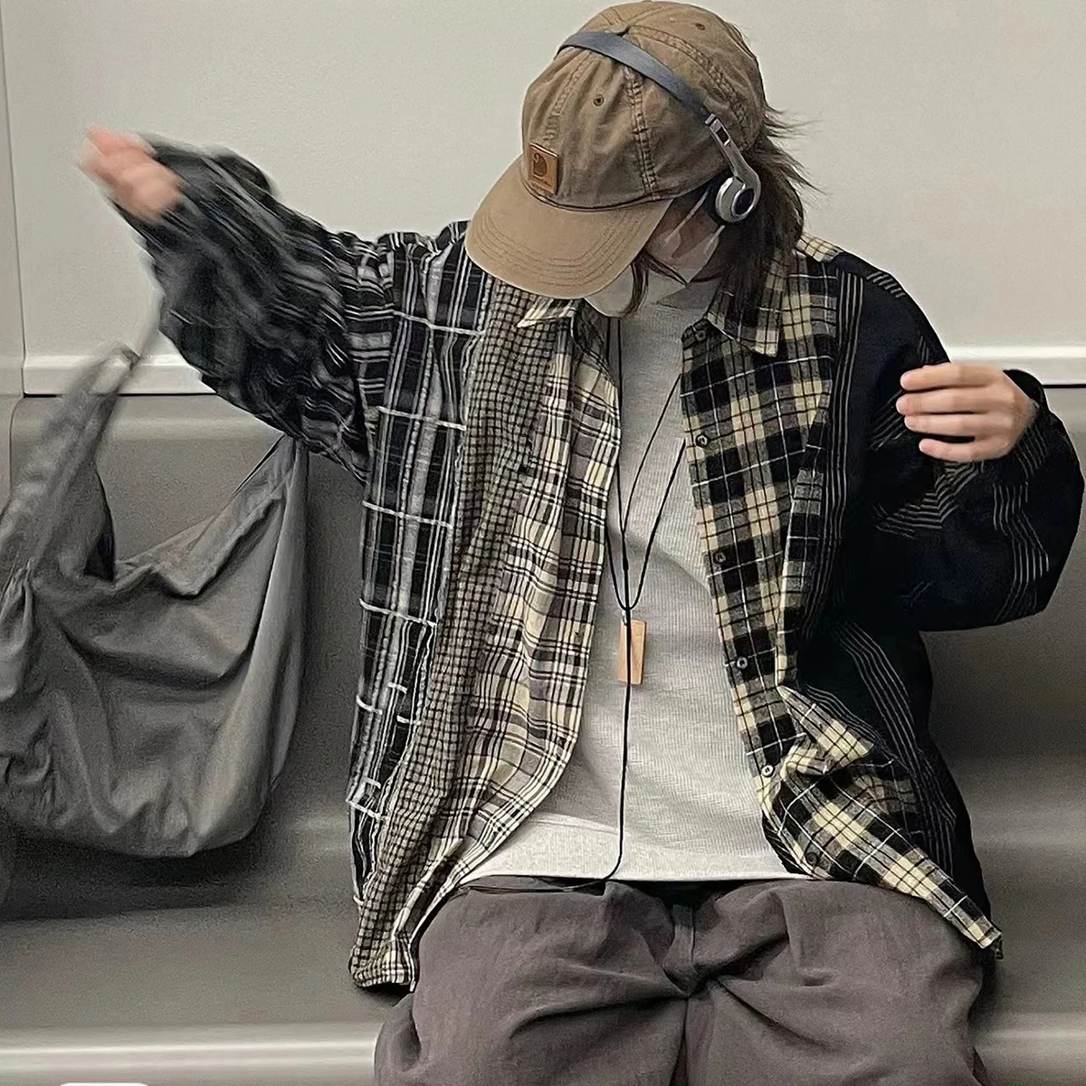 

Retro American Plaid Long Sve Casual Work irt Men's Spring Autumn Trendy Street Couple's irt Loose Fit Youthful Sle