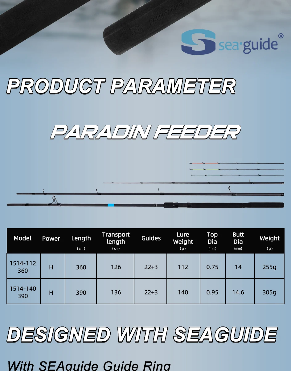 MIFINE PARADIN FEEDER Angelruten 24T Kohlefaser H-Power 3,6M/3,9M 112G/140G 3 Spitzen für Karpfen Bass Spinnangeln Angelzubehör – Detail 2