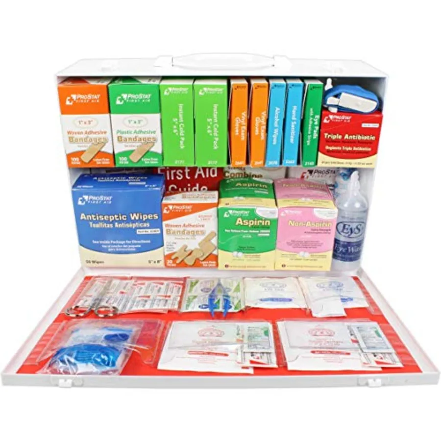 OSHA ANSI 2 Shelf خزانة الإسعافات الأولية الصناعية مع بطانة الجيب 75 شخصًا 562 قطعة 2015 فئة B + أنواع I II صنع في الولايات المتحدة الأمريكية مع