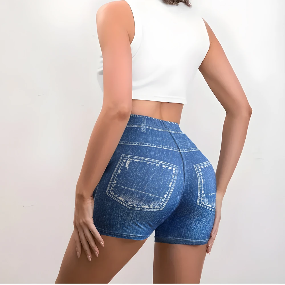 Szorty Damskie Szorty do Jogi Fitness Legginsy z Wysokim Stanem Sztuczny Denim Podarte Krata Trzypunktowe Spodenki Sportowe z Efektem Brzoskwiniowych Bioder