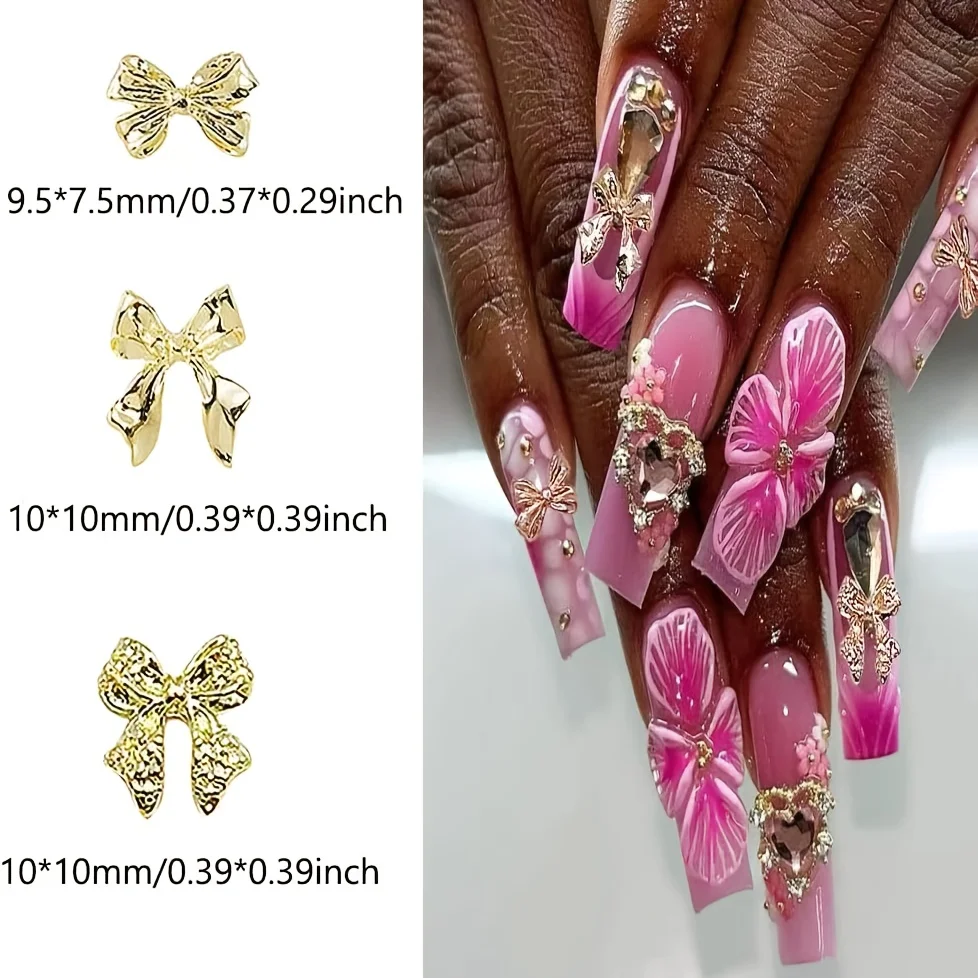 ชาร์มตกแต่งเล็บรูปโบว์ 60 ชิ้น คละสี เงิน ทอง ดำ โรสโกลด์ ชาร์มโบว์ตกแต่งเล็บ 3 มิติ ทำจากโลหะผสม สำหรับตกแต่งเล็บ