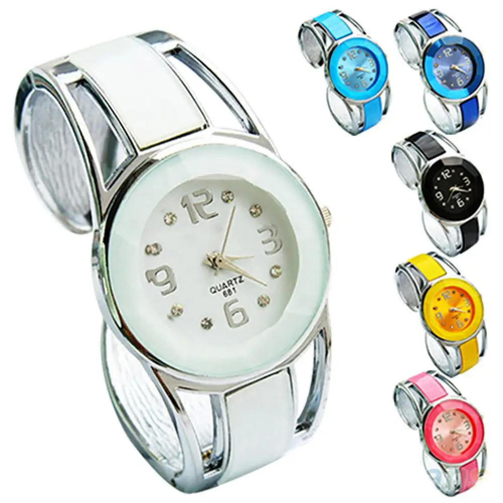 Hot Sales Women Fashion Opening End Quartz Analog Round Case Bracelet Bangle Wrist Watch