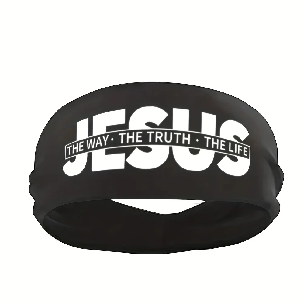 

Vintage Minimalist Jesus Print Sports Headband Unisex Polyester Sweat-Wicking Non-Slip Knitted Headwrap for Yoga Running
