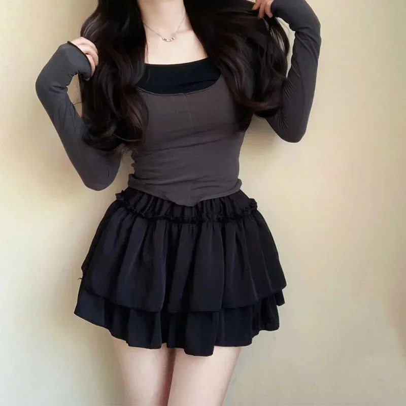 Pure Desire Ballet Style  Skirt Women's High Waist A-Line Cake Skirt Anti-Light Small Size Super Short Skirt Pants
