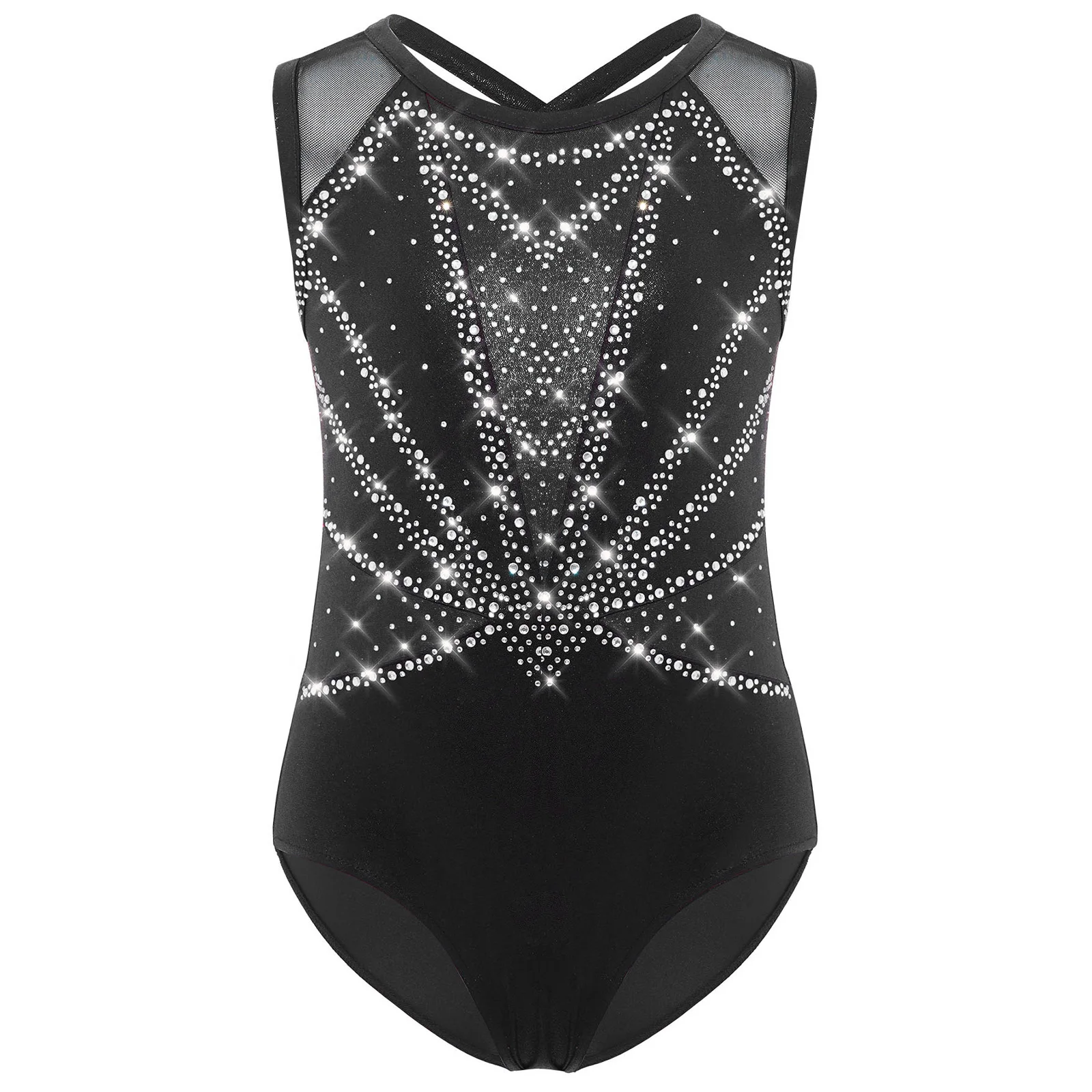 

Kids Girl Dance Jersey Tops Gymnastics Ballet Leotards Bodywear Crisscross Back Metallic Turnpakje Ballerina Performance Costume