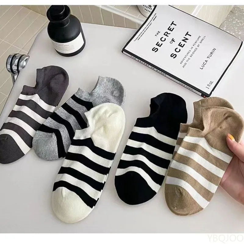 

5 пар модных универсальных мужских носков с неглубоким носком, летние тонкие полосатые носки с низким вырезом, удобные спортивные носки-лодочки для отдыха