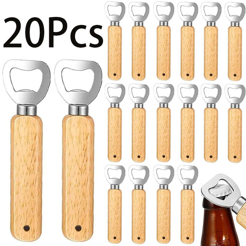 

20Pcs Wooden Bottle Opener Beer Can Opener Household Kitchen Bar Tools for Home Handle Handheld Wine Soda Glass Cap Gadgets