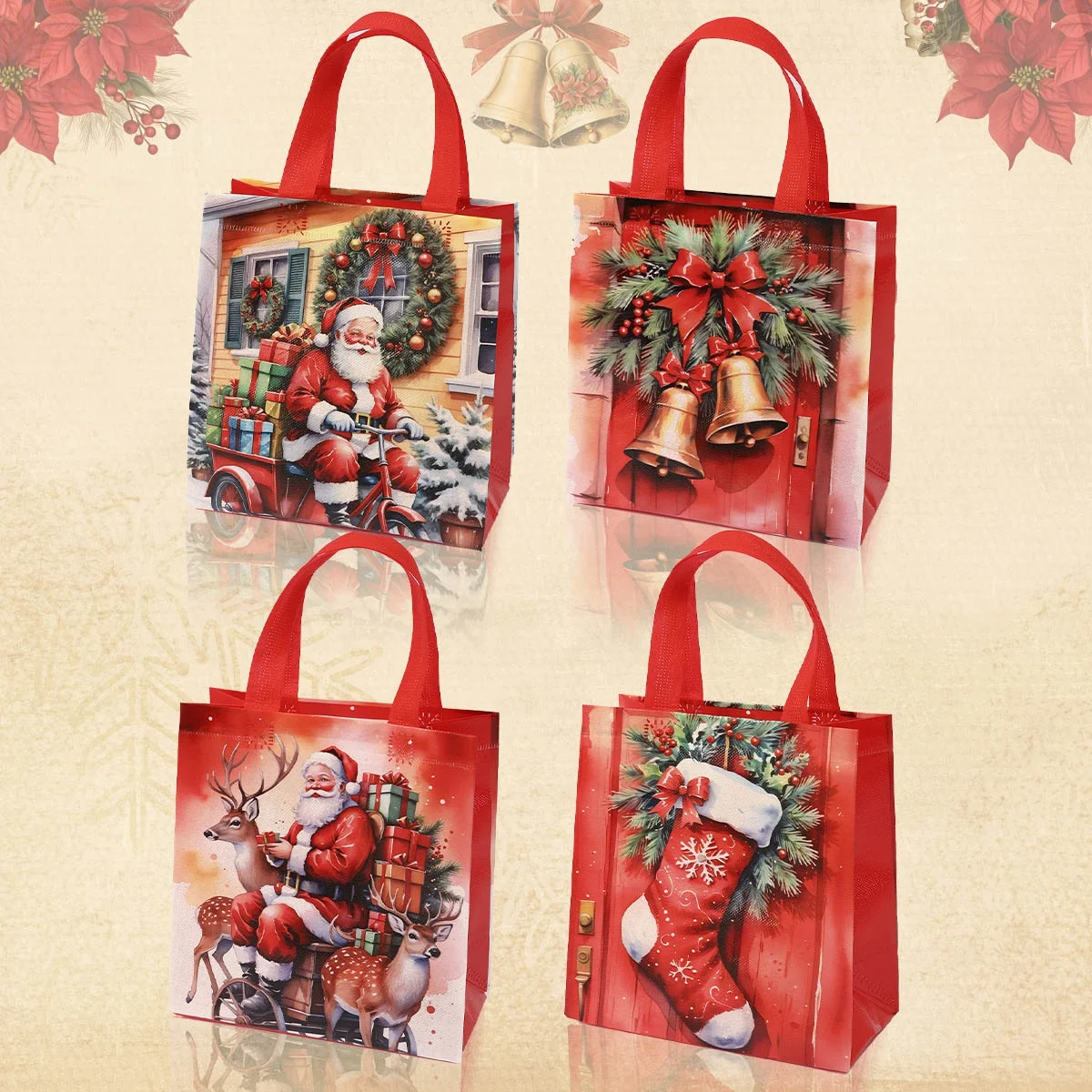 8 Stück Frohe Weihnachten Geschenktüten Vlies Frohe Weihnachten Tragetaschen Geschenke Verpackung Einkaufen Liefert 2025 Weihnachten Party Dekoration – Detail 1