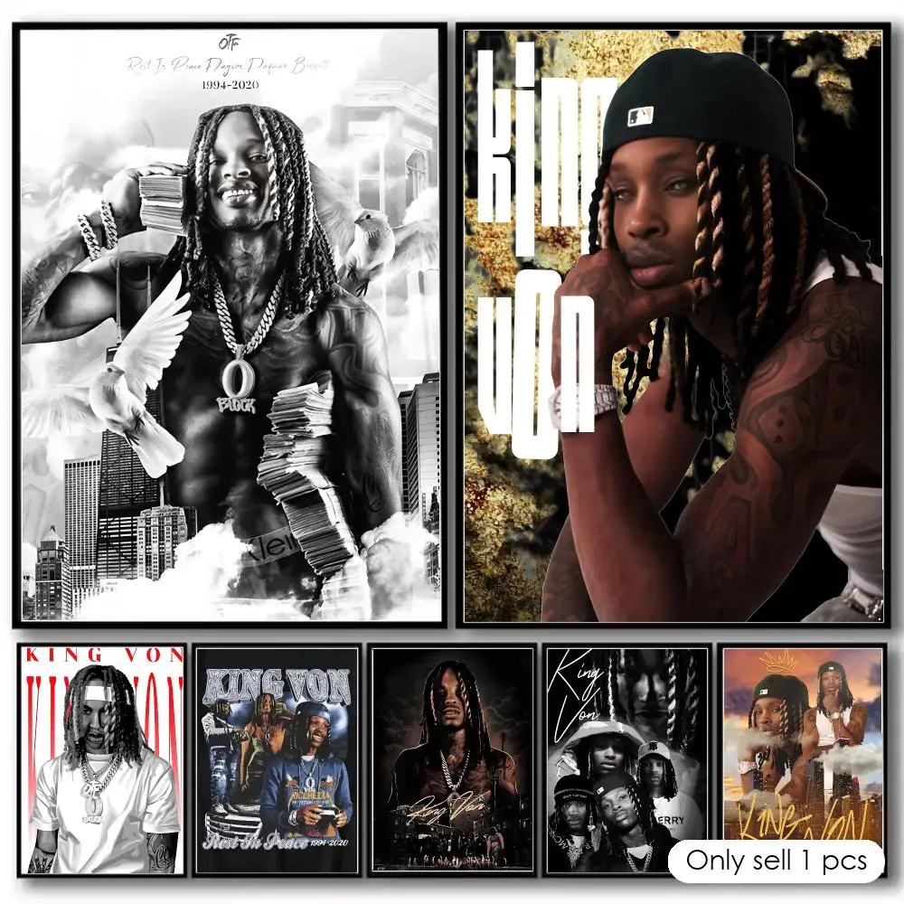 K-King Von Rapper Painting Calligraphy Canvas Poster Hallway Bedroom Living Room Home Bar Decoration Interior Wall