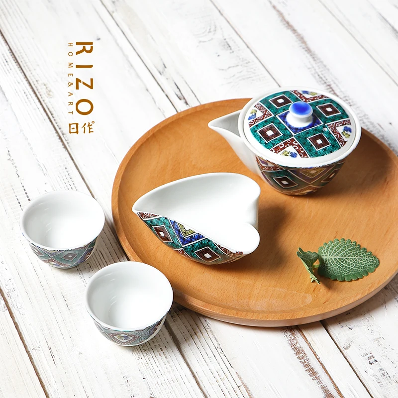 Japanese Kugaya Ceramic Set, Daishi Kiln Tea Bottle, Fair Cup, Kung Fu Set