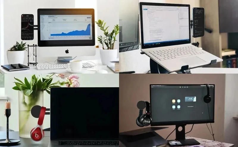 Autotelefonständer, Laptop, gleicher Bildschirmständer, magnetisch, ultradünn, seitlich faltbar, Rollover-Kamera, flache Rückseitenhalterung aus Aluminiumlegierung – Detail 6