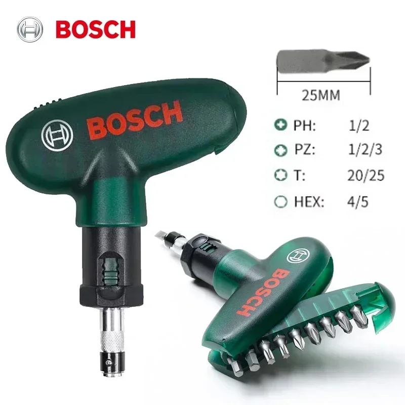 Bosch Screwdriver S2 Alloy Steel Screwdriver Bits And Ratchet Handle PH PZ T HEX Screwdriver Head 9+1 Kit Mini Hand Drill