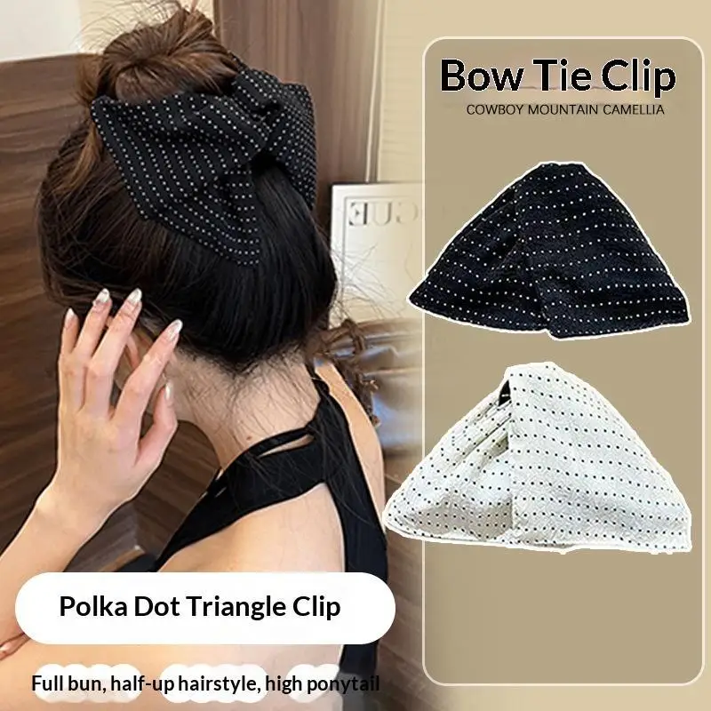 Polka Dot Bow Hair Claw Clip Strong Non Slip Grip For Half Up Hairstyles High Ponytails Daily Outings