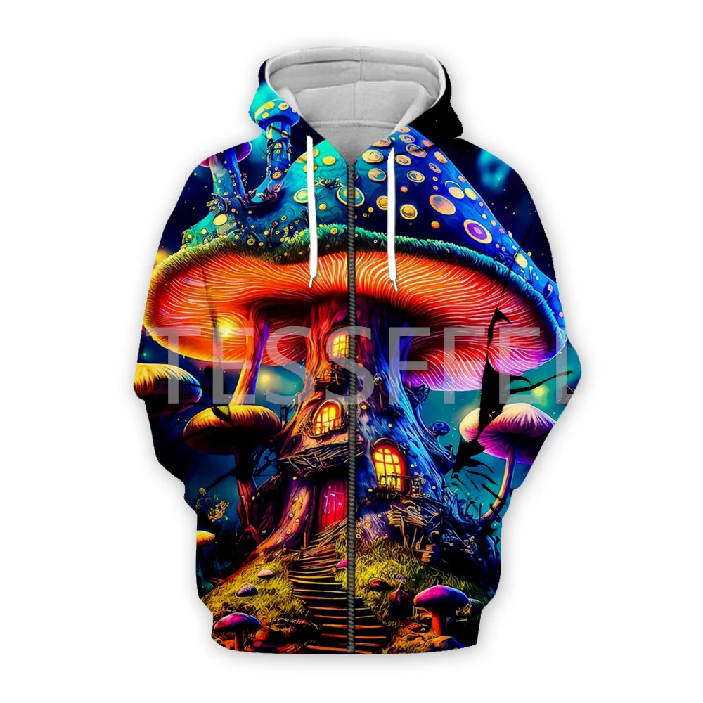 Mushroom Plant Fungus Psychedelic Trippy Tattoo Retro Streetwear Vintage 3DPrint Pullover Harajuku Jacket Casual Funny Hoodies Q