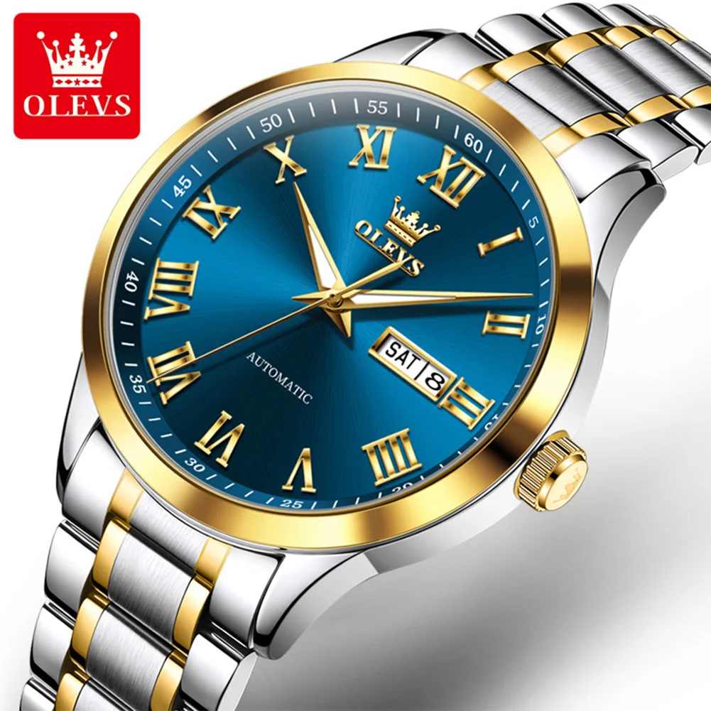 OLEVS Original Automatic Watch for Men Stainless Steel Auto Date Week Display Luxury Top Brand Business Men's Mechanical Watches