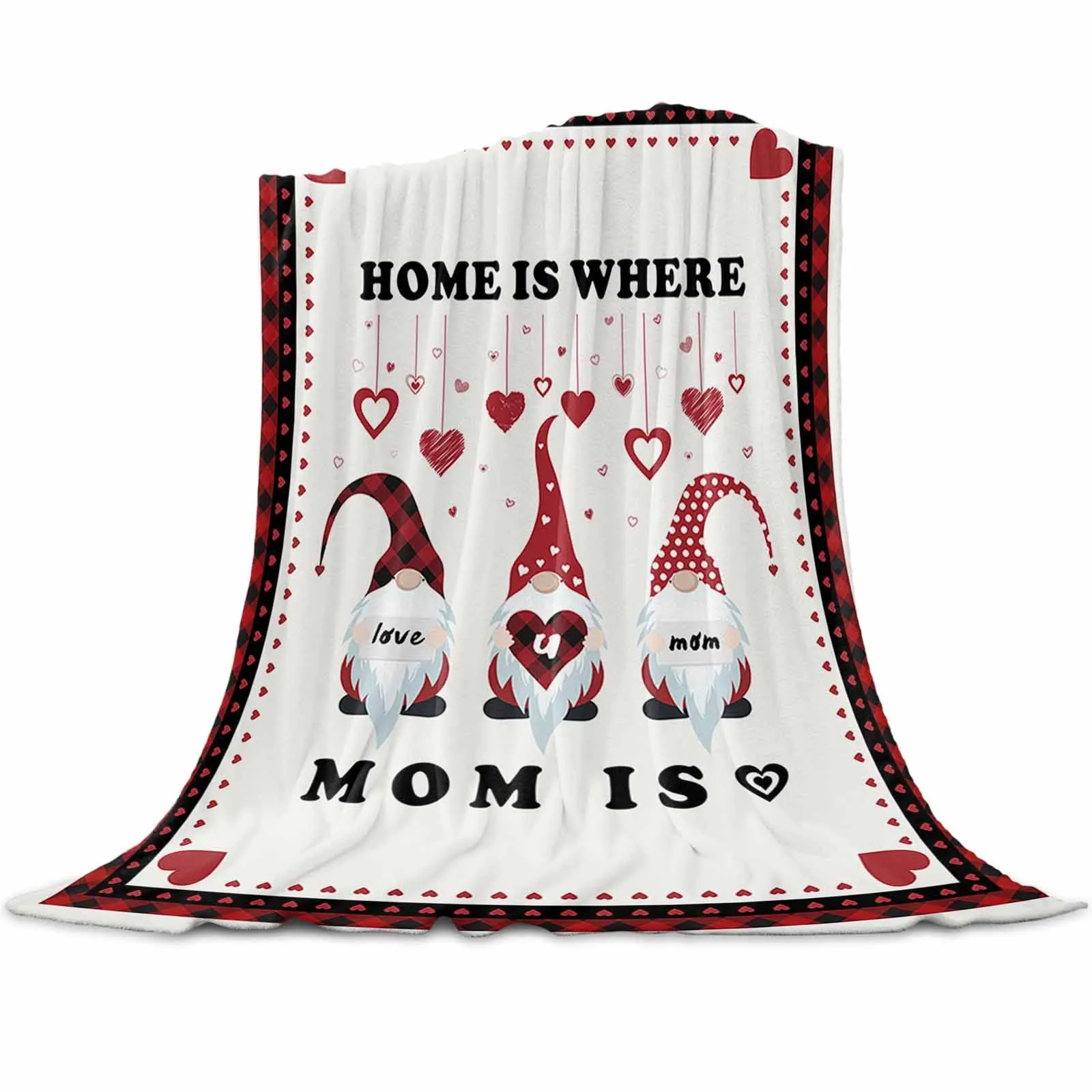 

Love You Mom with Cute Gnomes Throws Blankets for Sofa Bed Soft Plush Warm Sofa Throw Blanket Holiday Gifts