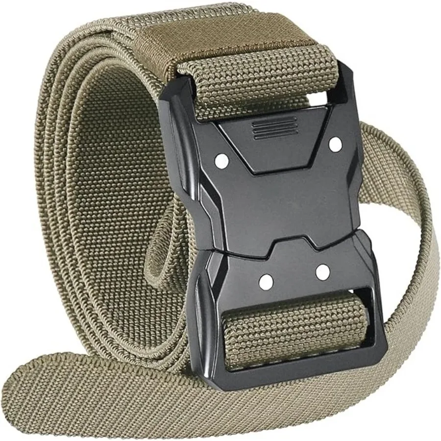 

Quick Release Tactical Belt, Military Work 1.5" Nylon Web Hiking Belt with Heavy Duty Seatbelt Buckle, Large-for Waist 42"-46" (Length 53"), Coyote