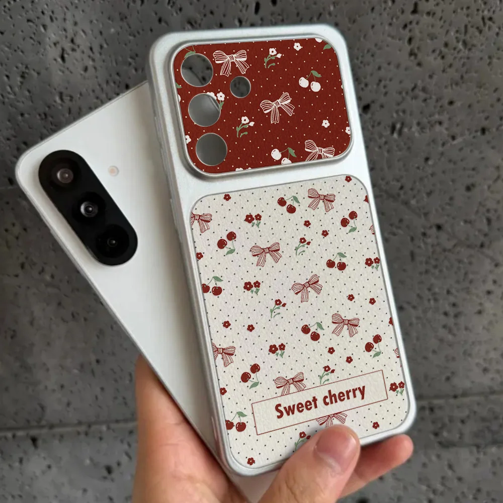 Kirschblüten-Schleifen-Leder-Handyhülle für Samsung S26 Ultra Case A56 5G A27 A57 A37 A17 A07 A06 A16 A26 A54 A55 S25 FE S23 S24 Cover