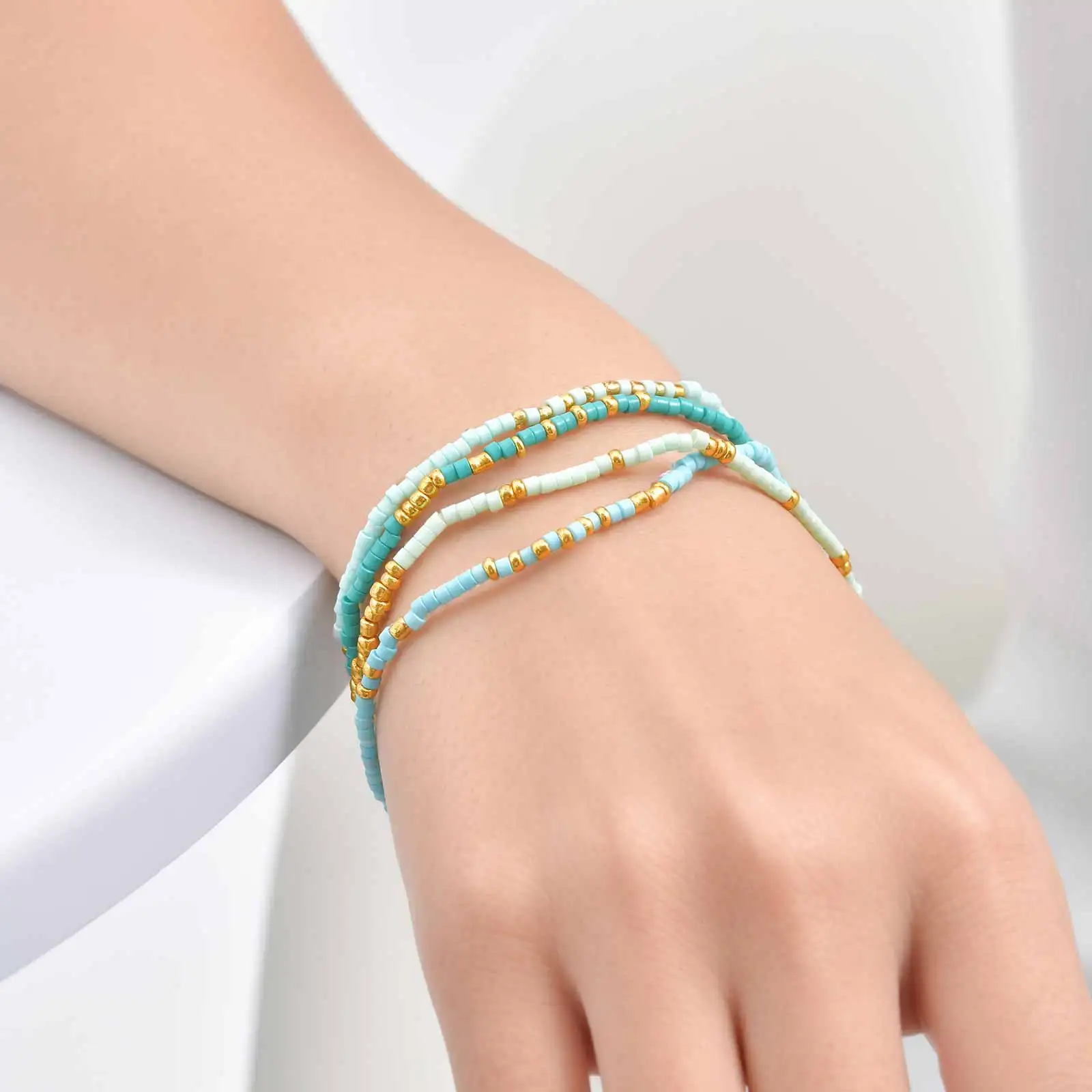 

4pcs Colorful Bohemian Bracelet for Women Waterproof Rice Beads Set Bracelet Chic Jewelry Birthday Gift