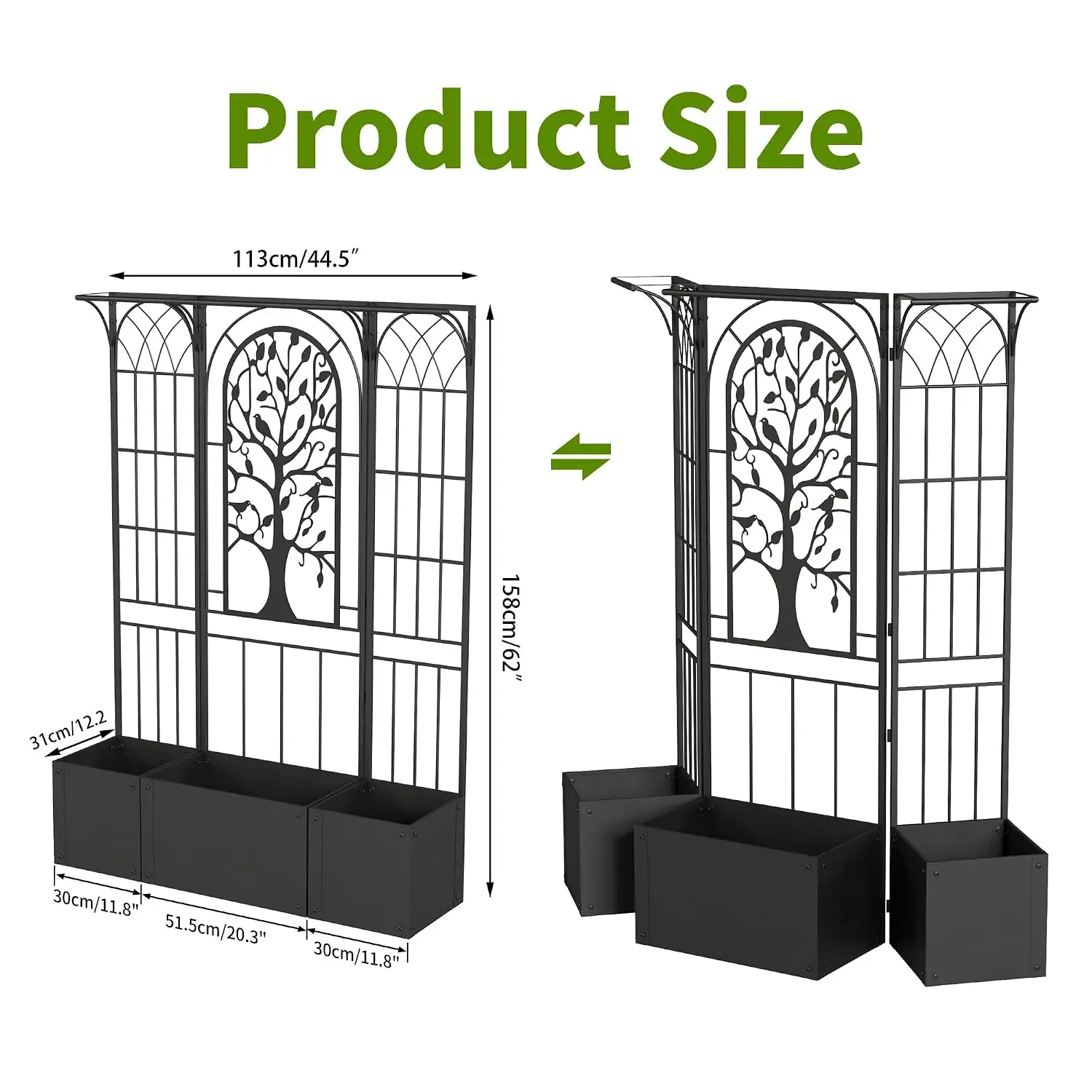 Metal Planter Box with Trellis, Outdoor Raised Garden Bed, Black, Customized