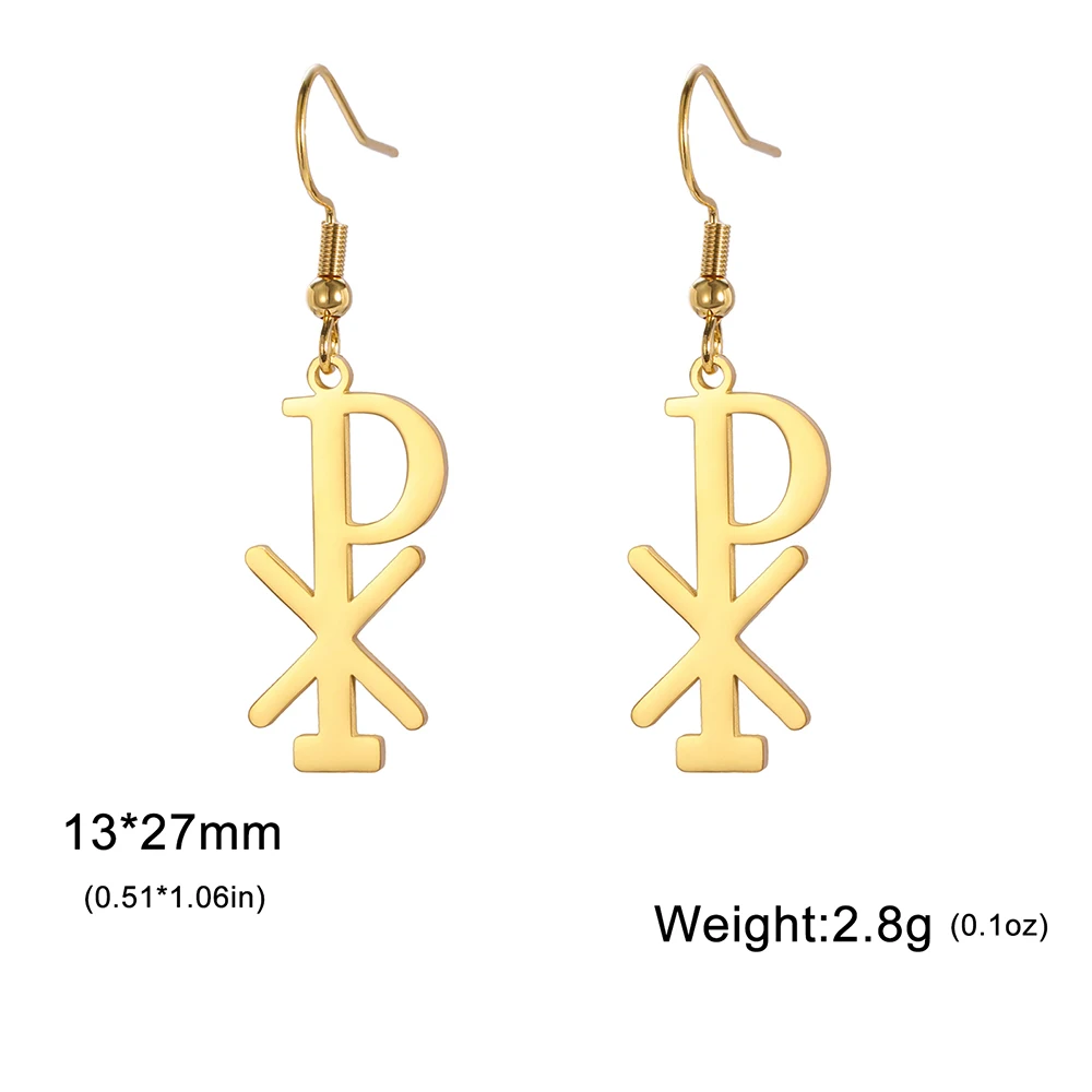 Dawapara Chi Rho Symbol Earrings Cross of Constantine Orthodox Drop Earrings Stainless Steel Protection Amulet Religious Jewelry