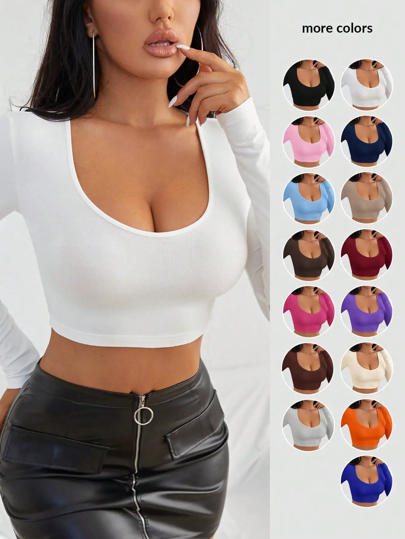 

Women's Long Sleeve Scoop Neck Crop Top - Sexy Fitted Ribbed Tee for Summer, Concerts & Night Out