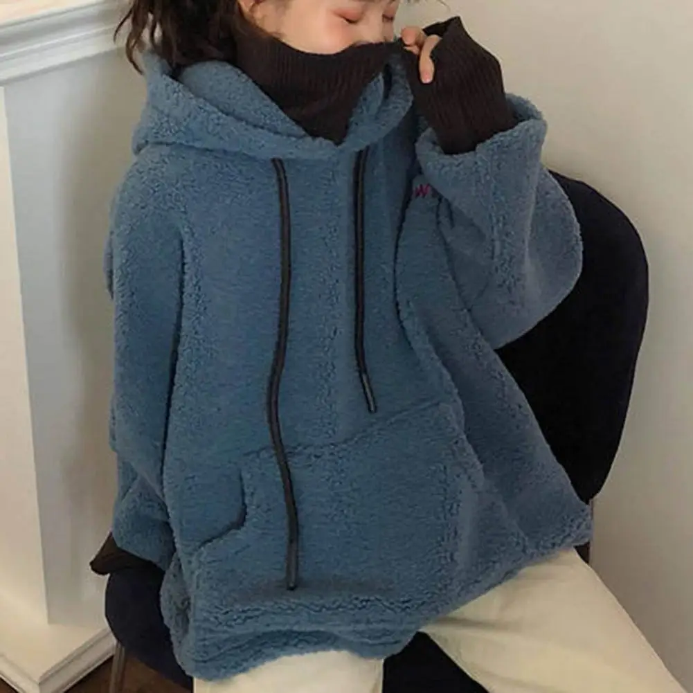 Korean Fashion Cold-proof Thicken Soft Autumn Plush Women Hoodie Solid Color Loose Pullover Hooded Hooded Sweatshirts худи 후드티