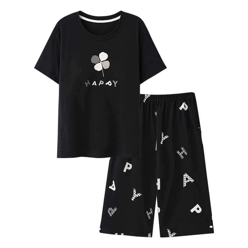Big Size M-4XL Women Pajamas Set With Chest Pad Summer 100% Cotton Pyjamas Female Short Sleeve Floral Sleepwear image 5