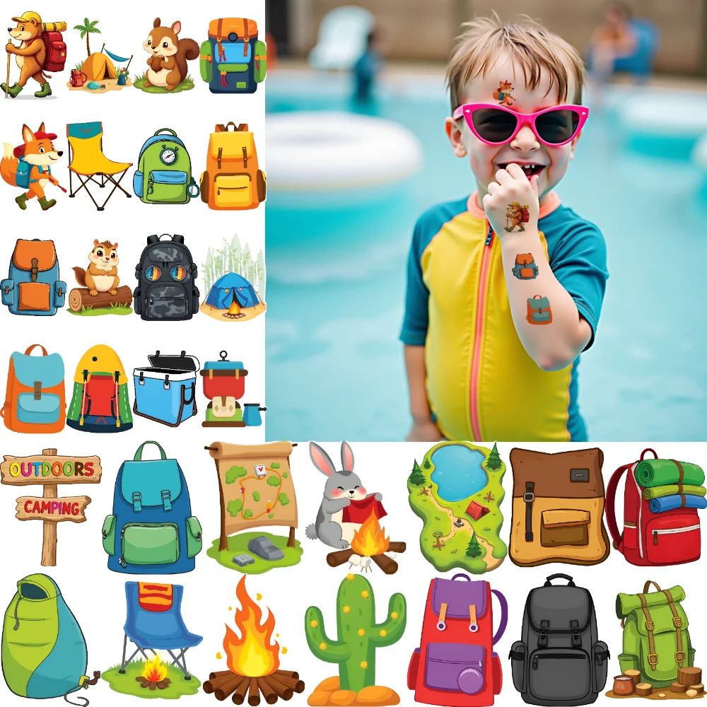 

54pcs Temporary Tattoo Camping Stickers Waterproof Long-lasting Body Stickers Hiking Stickers For Arms Cheeks Shoulders