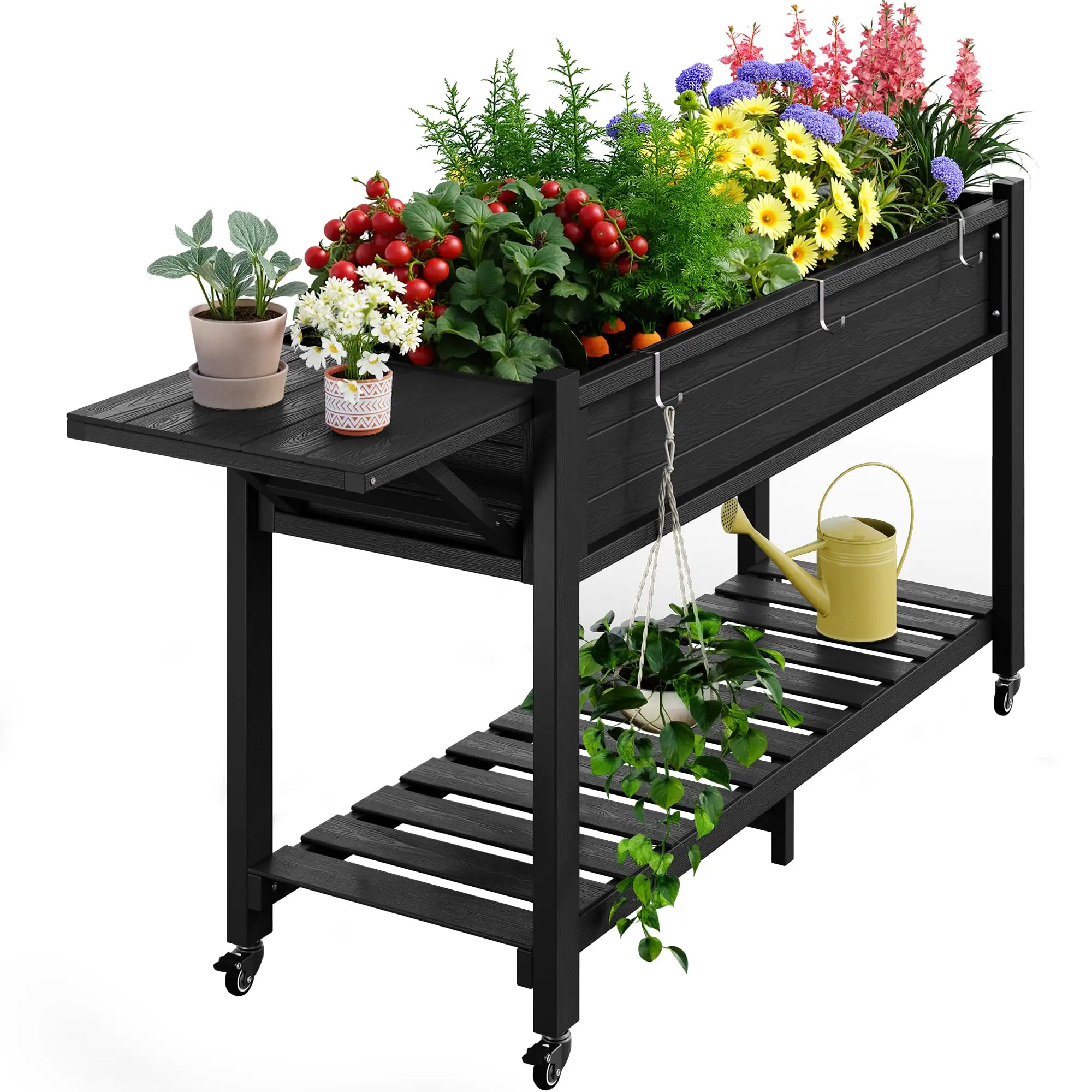 Raised Garden Bed with Legs, HIPS, Waterproof, 57x18x30in, Black