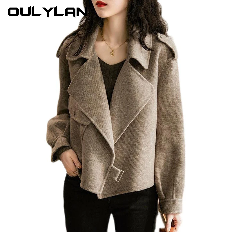 Woolen Coats  Vintage Outerwear 2024 Office Lady Brown Casual Jackets Warm Ladies Cotton Thick Style Coat Outerwea Size s-xxxl