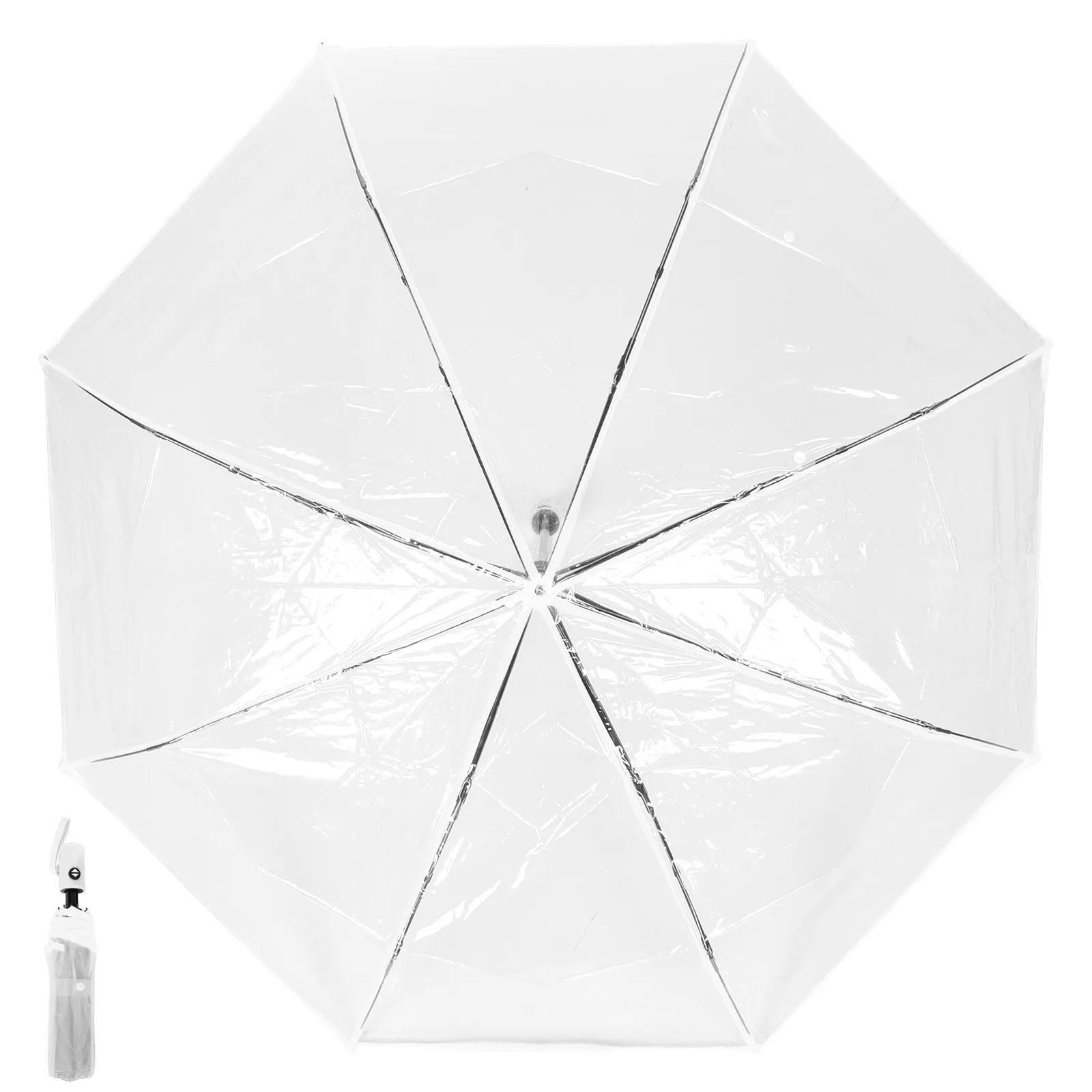 

Clear Foldable Umbrella Three Fold Transparent Automatic Open Close Compact Lightweight Travel Rain Umbrella Portable Plastic