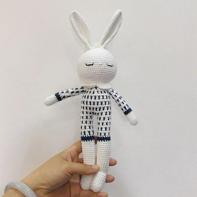 Handmade Crocheted Wool Dolls Long Ears Lamb Bunny Dolls Plush Toys Sleeping Dolls for Kids Baby Birthday Present