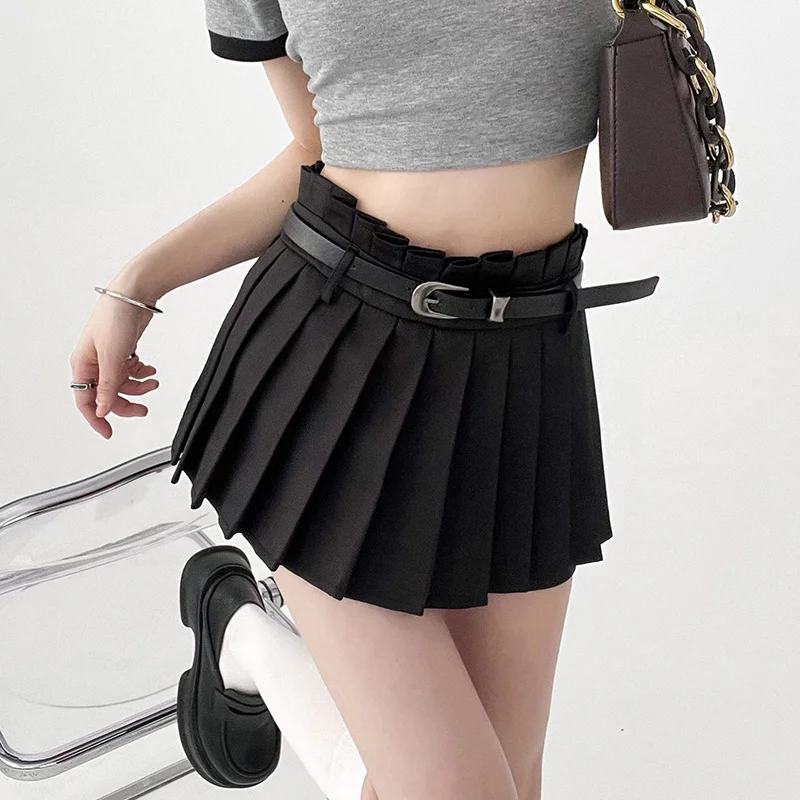 

A-Line Pleated Mini Skirts Women Summer Streetwear Y2k Black High Waist Skirt Haruku All-Match Preppy Styles Casual