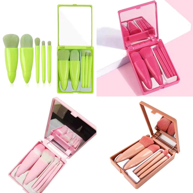 5 Stuks Cosmetische Borstel Draagbare Make-Up Borstel Reizen Met Spiegel Doos Make-Up Set Borstel Losse Borstel Blush Borstel Oogschaduw Borstel