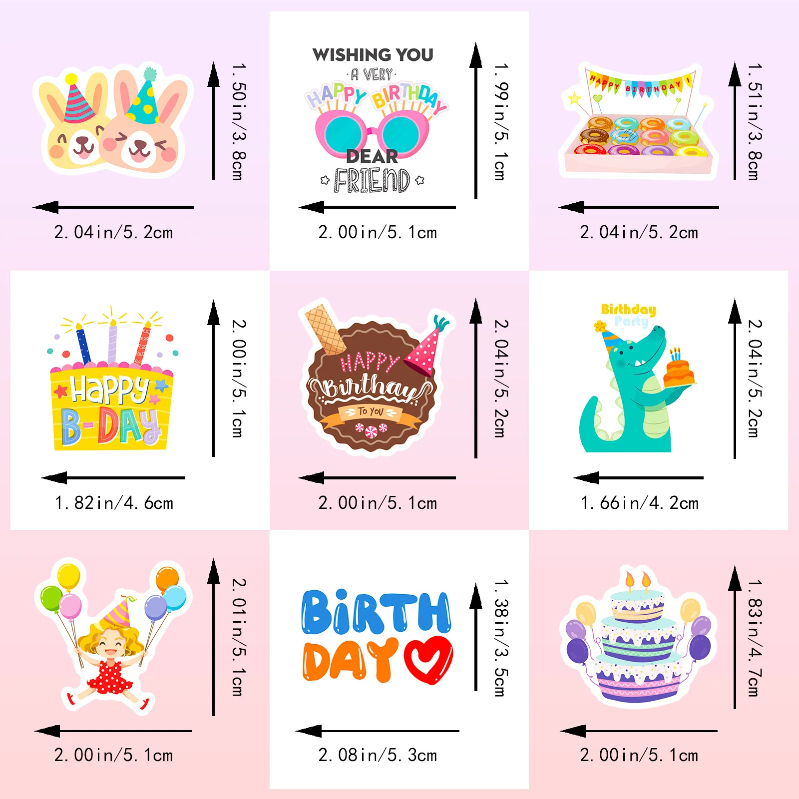 50PCS Happy Birthday Stickers Birthday Party Stickers Candy Cake Stickers Colorful Waterproof Vinyl Stickers Decal