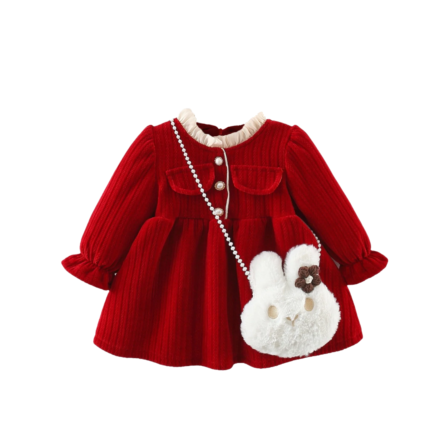 2 Teile/satz Winter Kinder Kleidung Neue Jahr Chirstmas Baby Mädchen Dickes Kleid Zarte Kleinkind Kostüm Kind Kostüm + Niedlichen Kaninchen Tasche – Detail 4