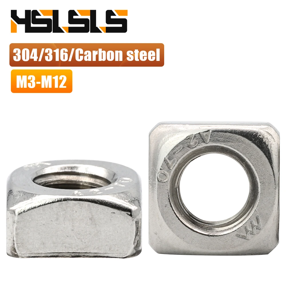 2-50pcs Metric Square Nuts M3 M4 M5 M6 M8 M10 M12 Stainless Steel Quadrate Foursquare Nut