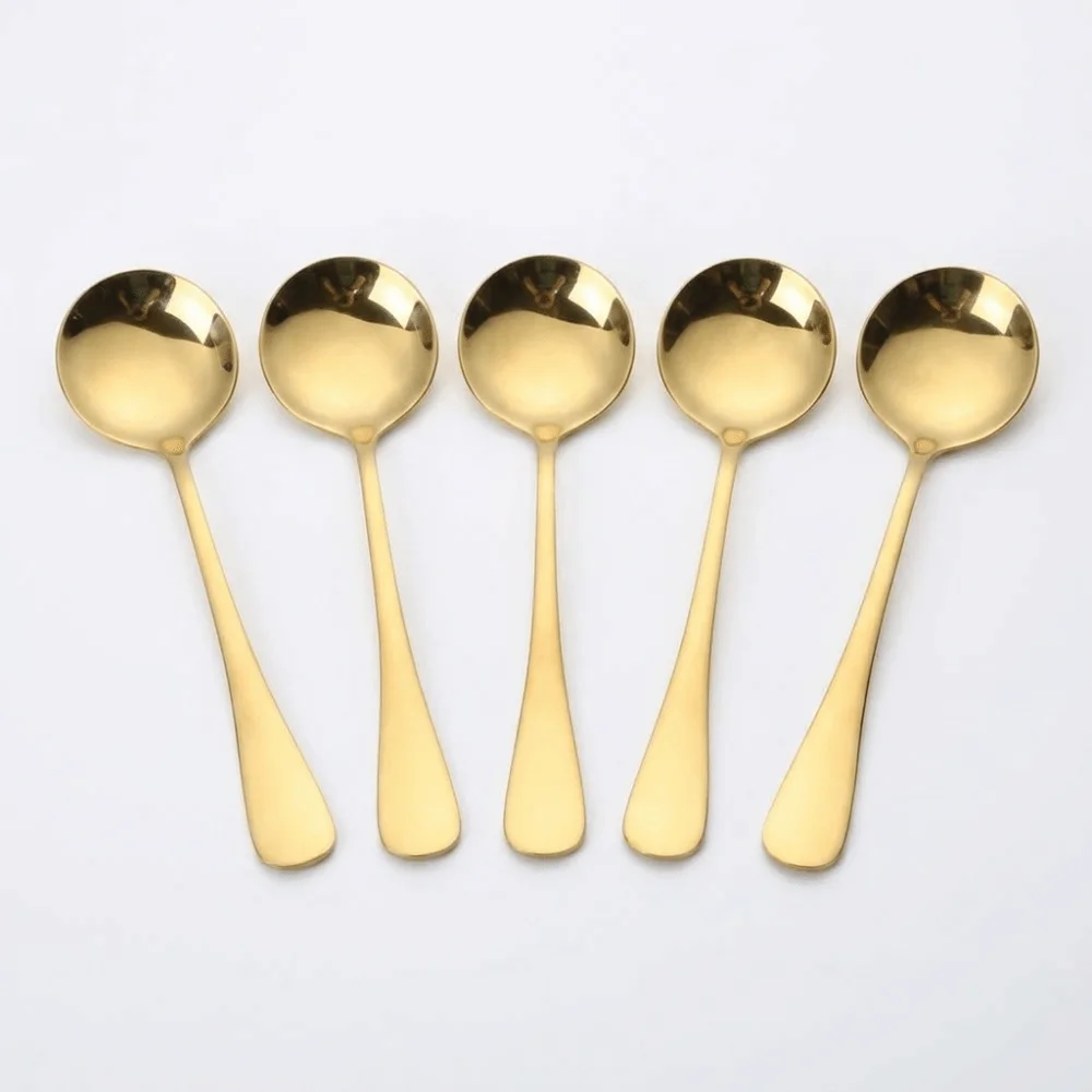 5Pcs Rustless Steel Metal Spoon Smooth Polished Solid Serving Spoon Ergonomic Handle Practical Dessert Spoon For Cereal