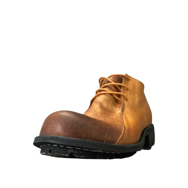 

American Washed Cowhide Motorcycle Boots Men's Shoes Riding Western Casual Outdoor Thick Sole Lace Up Work Boots Male