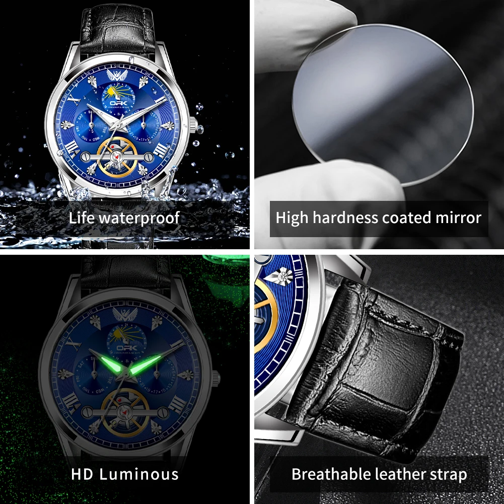 Светящиеся водонепроницаемые мужские кварцевые часы с тремя контактами и ремешком от бренда OPK 8148