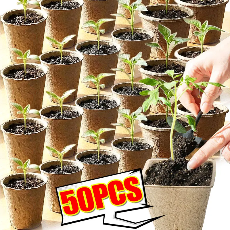 Macetas Ecológicas Biodegradables Redondas y Cuadradas de Pulpa para Semillas, Vasos Transpirables para el Crecimiento de Raíces, Suministros de Jardinería para el Hogar