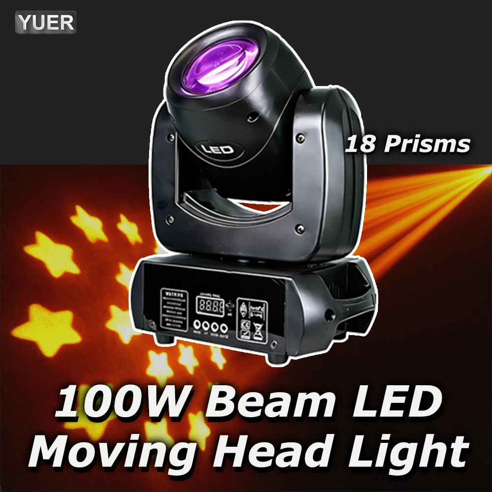 YUER 100W Moving Head Stage Lights Beam Gobo 18 Prisms Dazzling Effect DMX LED Spotlight For Club KTV Disco DJ Party Lighting
