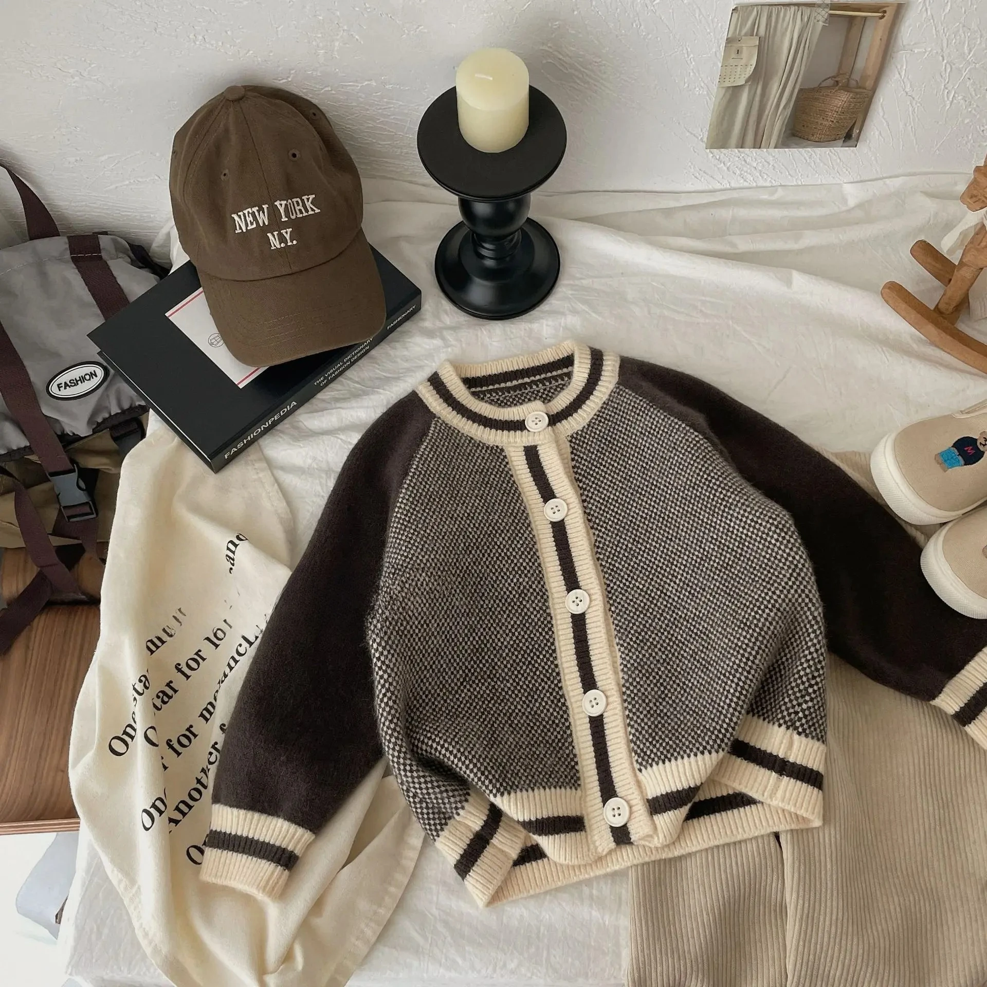 

Children Boys Sweater Autumn 2025 Spliced Long Sleeve Infant Babys Boys Knitwear Coat Casual Retro Korean 1-8Yrs Boys Cardigan