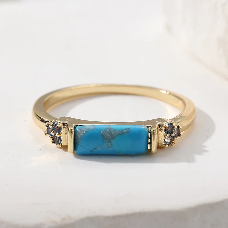 Vintage-Ring für Damen mit quadratischem, eingelegtem blauen Stein, ethnische Goldfarbe, handgeschnitzt, für den täglichen Gebrauch, Partyschmuck, Jahrestagsgeschenk – Detail 2