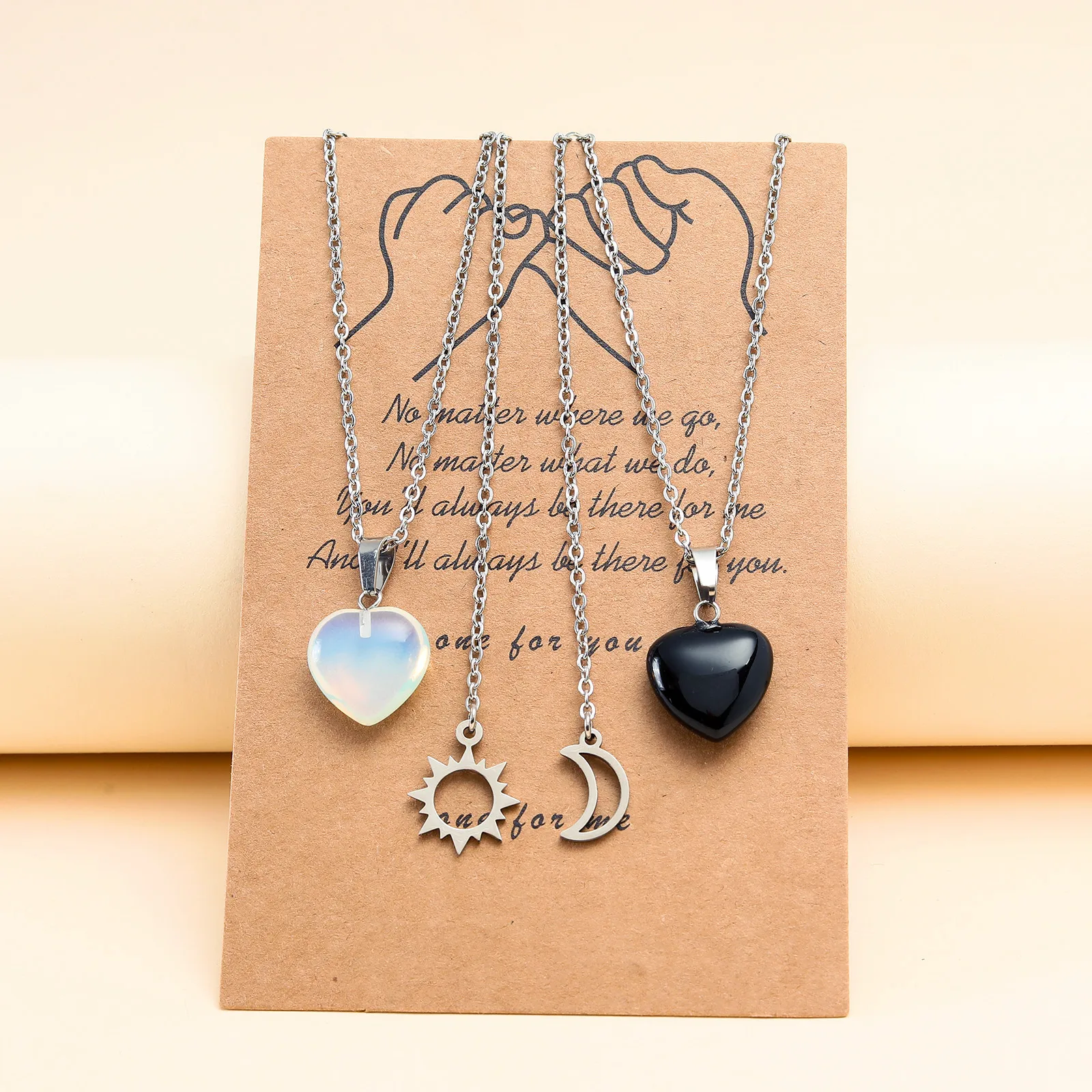 Fashion Couple Love Necklace Stainless Steel Sun Moon Heart Shape Natural Stone Pendant Necklace Gift Wholesale